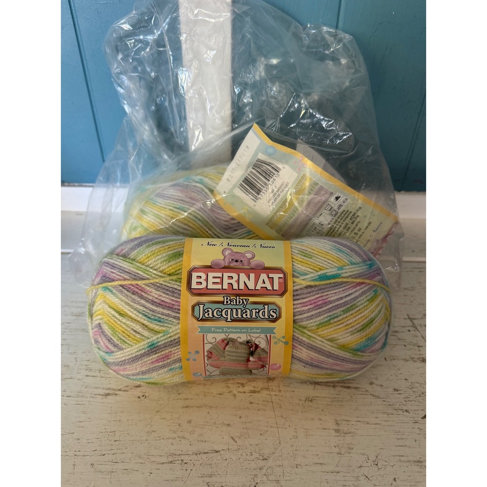 2 Skeins Bernat Baby Jacquards Yarn Easter Basket 06317 Self-Striping Light 3